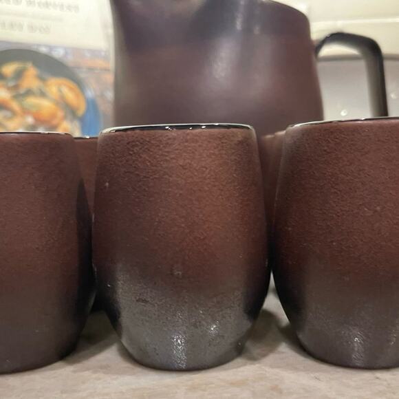 Cara Espana pottery pitcher and cups matte brown - Picture 2 of 12